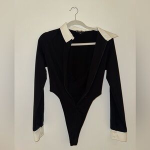 I.AM.GIA Black Bodysuit with White Collar